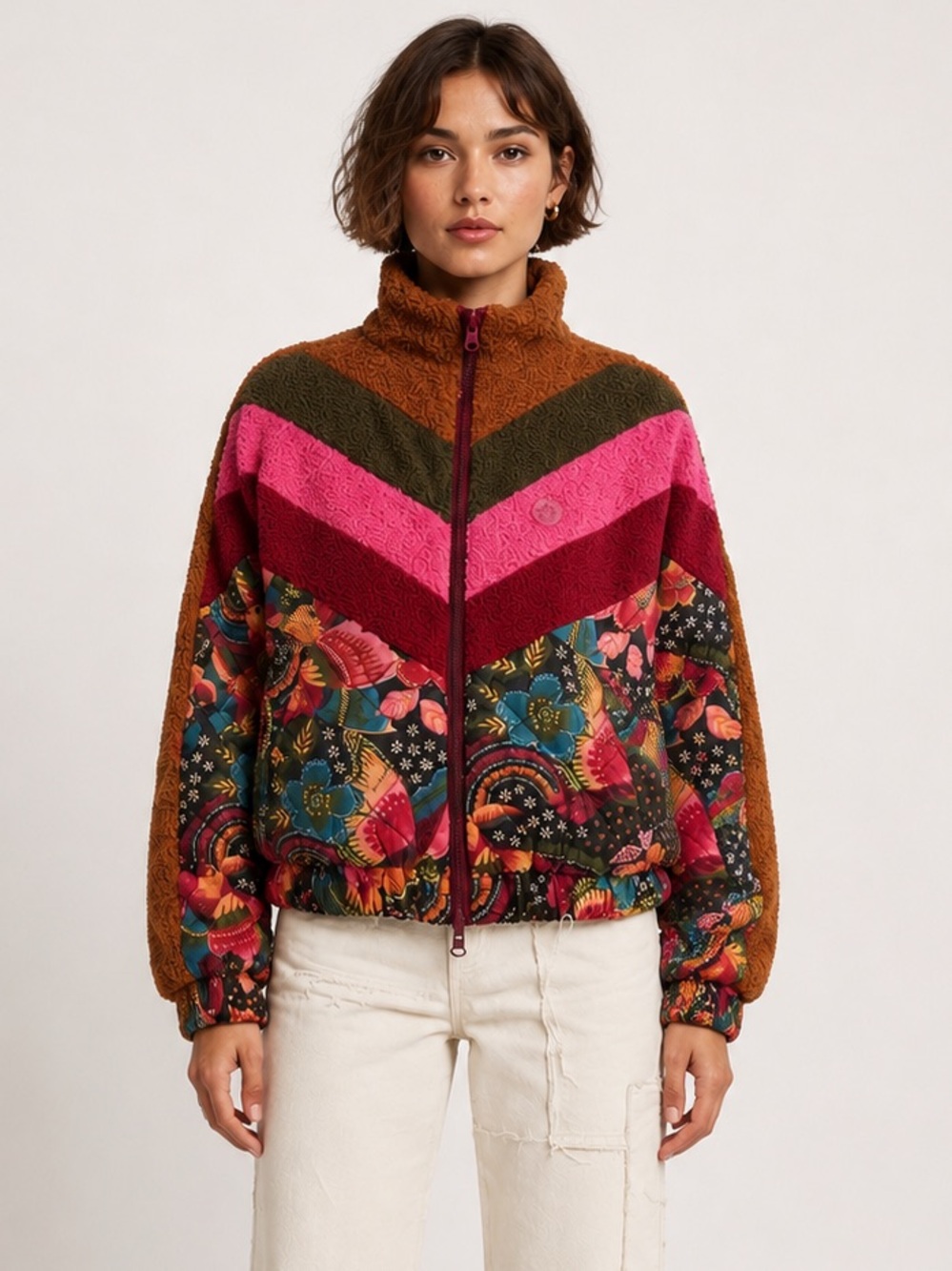 FARM RIO Toucanfly
Reversible Floral Print Quilted
Puffer Jacket Boho Hippie